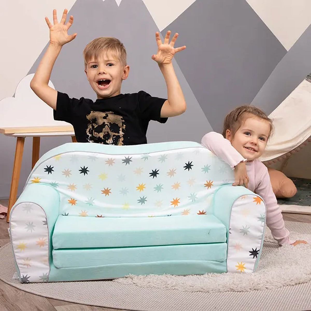 Delsit Delsit Double Sofa Stars On Chenille Mint