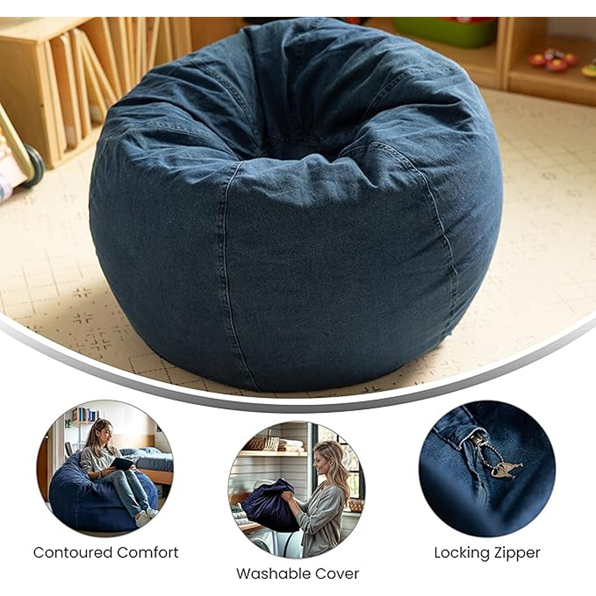 Delsit Bean Chair - Grey With White Stars