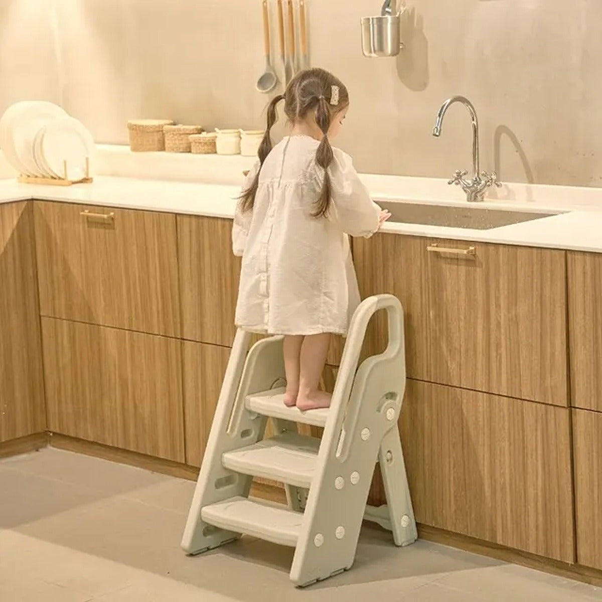 Ifam Foldable 3-Level Step Stool (Birch Beige)