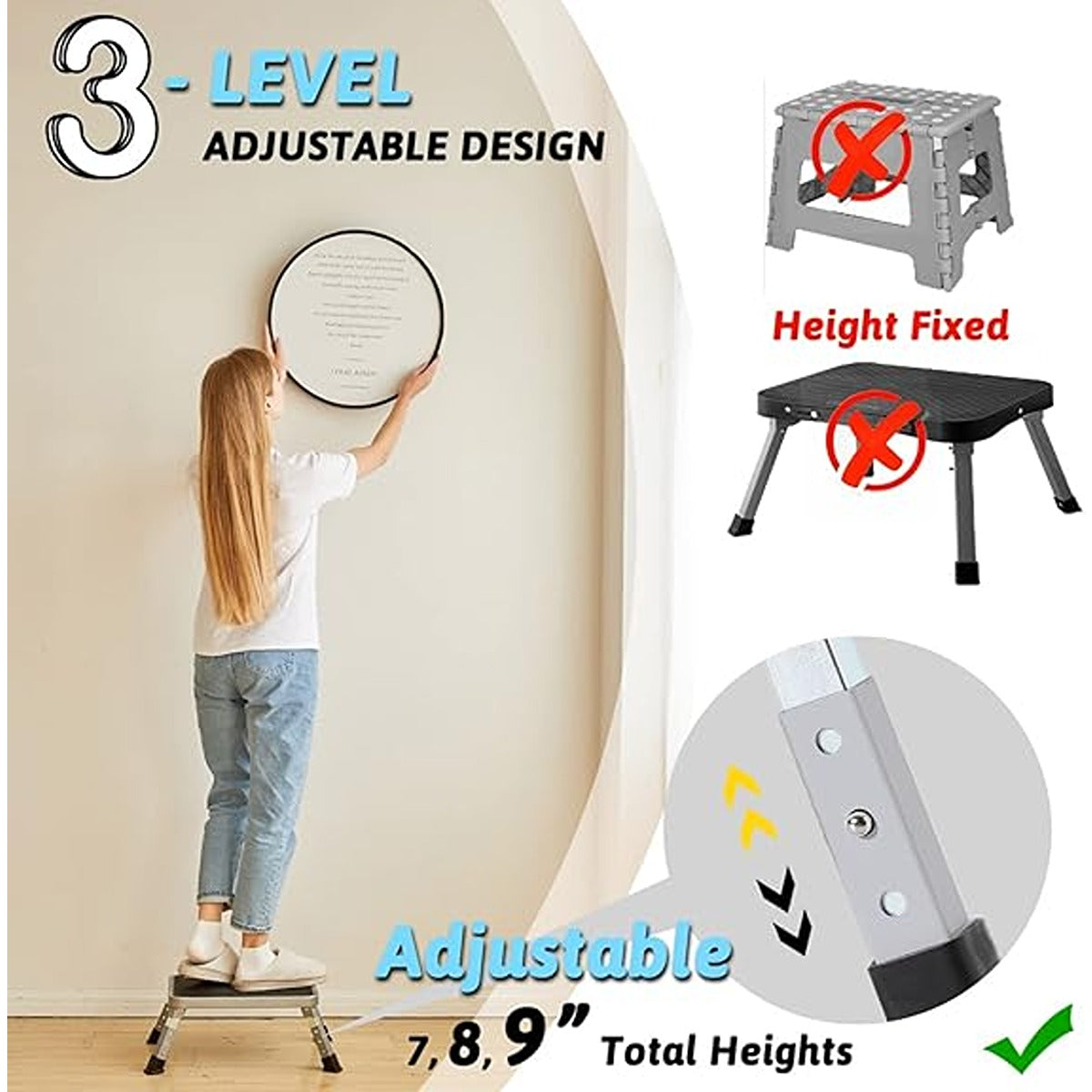 Ifam Foldable 3-Level Step Stool (White)