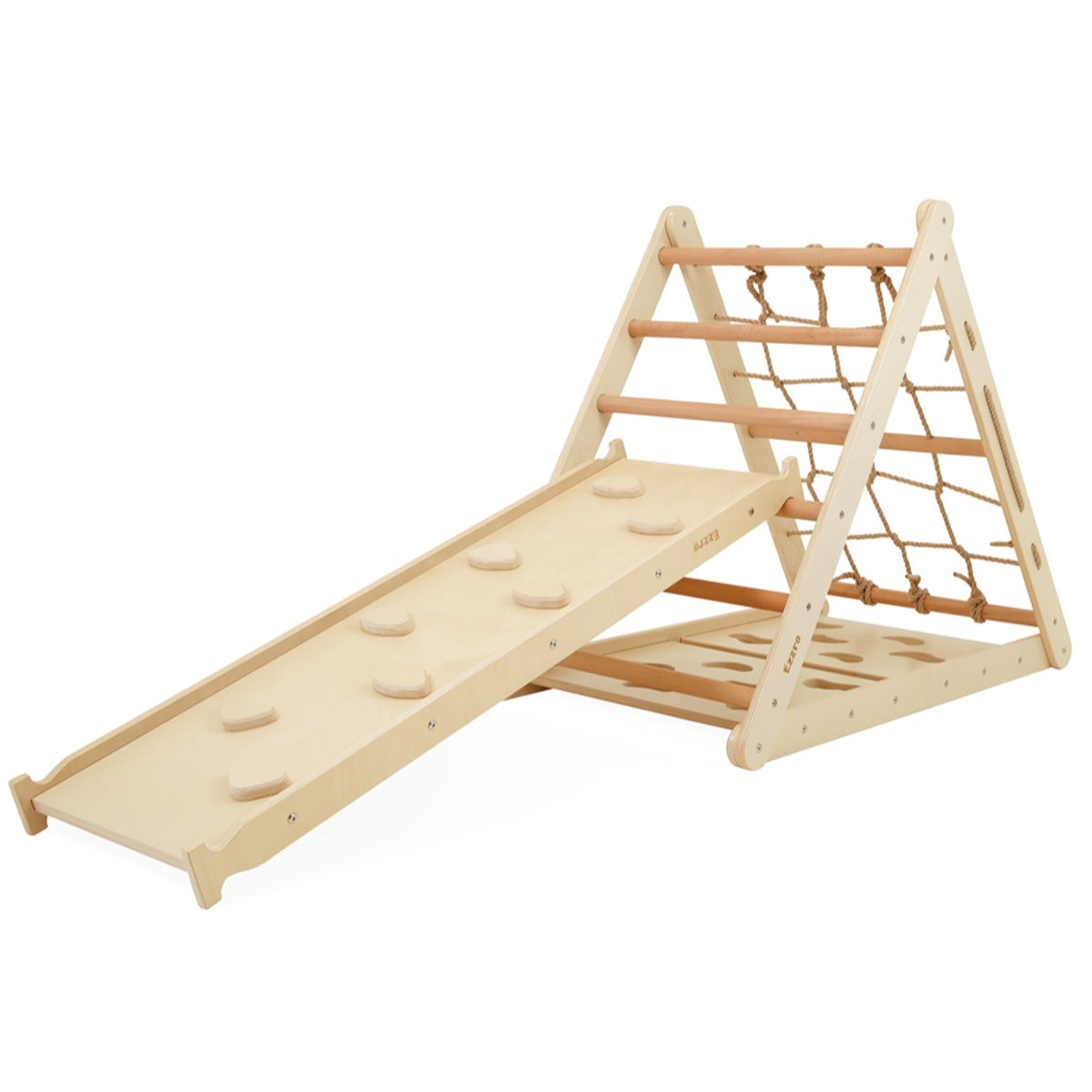 Ezzro Ezzro Triple Climbing Triangle Pikler w/ Rock Ramp /Slide - Natural