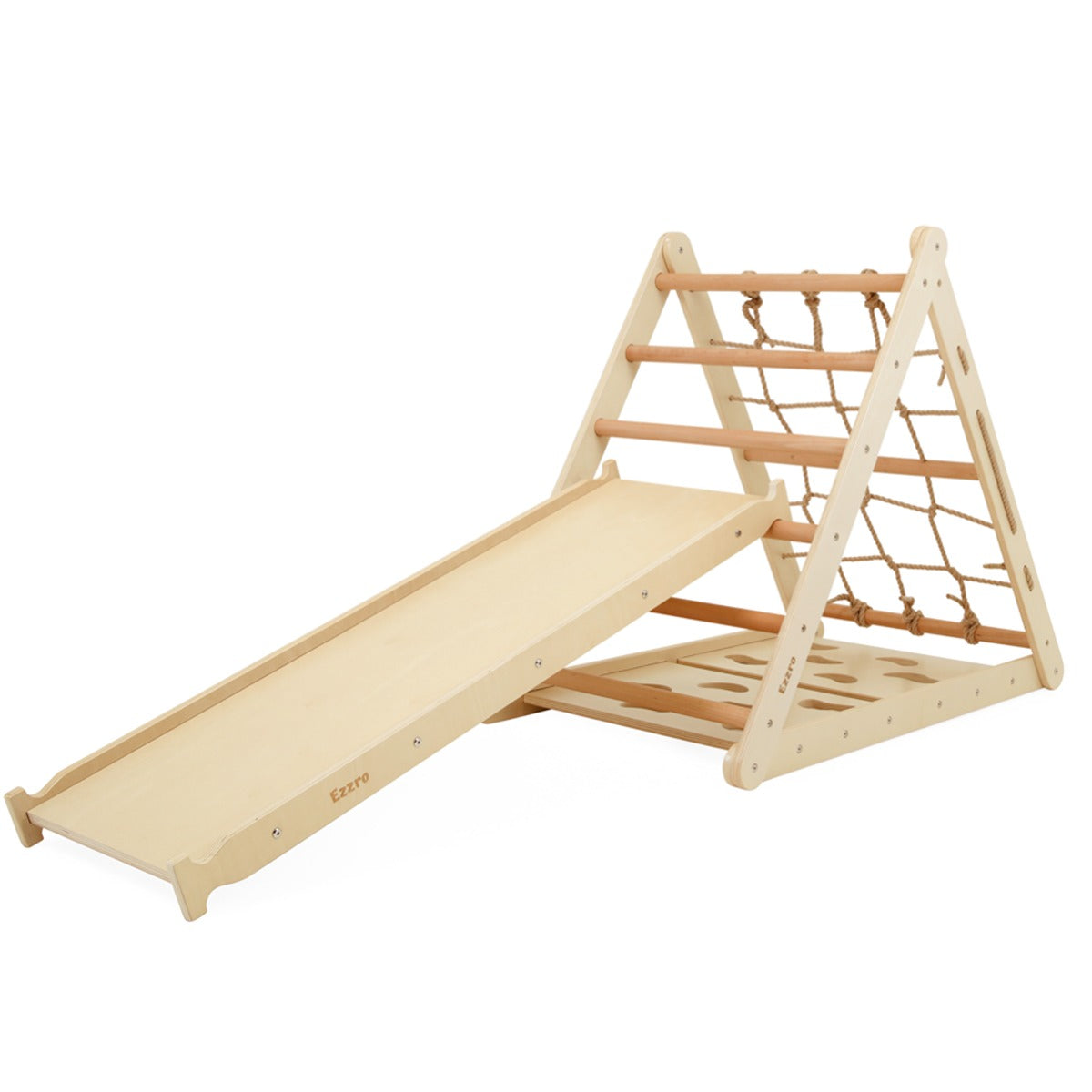 Ezzro Ezzro Triple Climbing Triangle Pikler w/ Rock Ramp /Slide - Natural