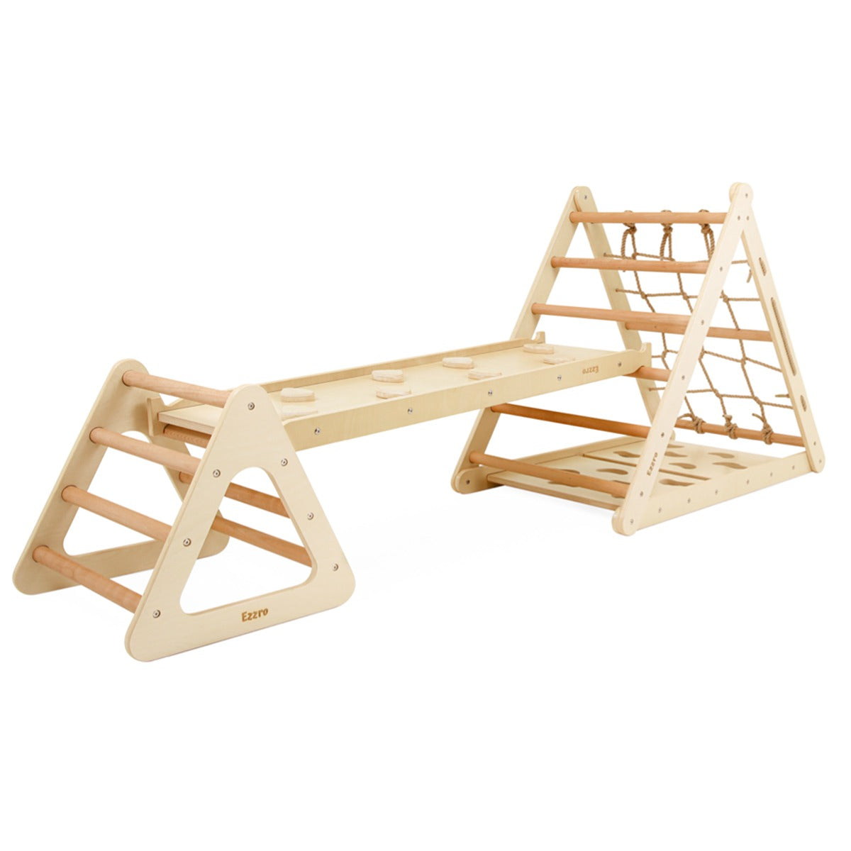 Ezzro Ezzro Natural Pikler Triple Side Triangle w/ Toddler Climber Pikler