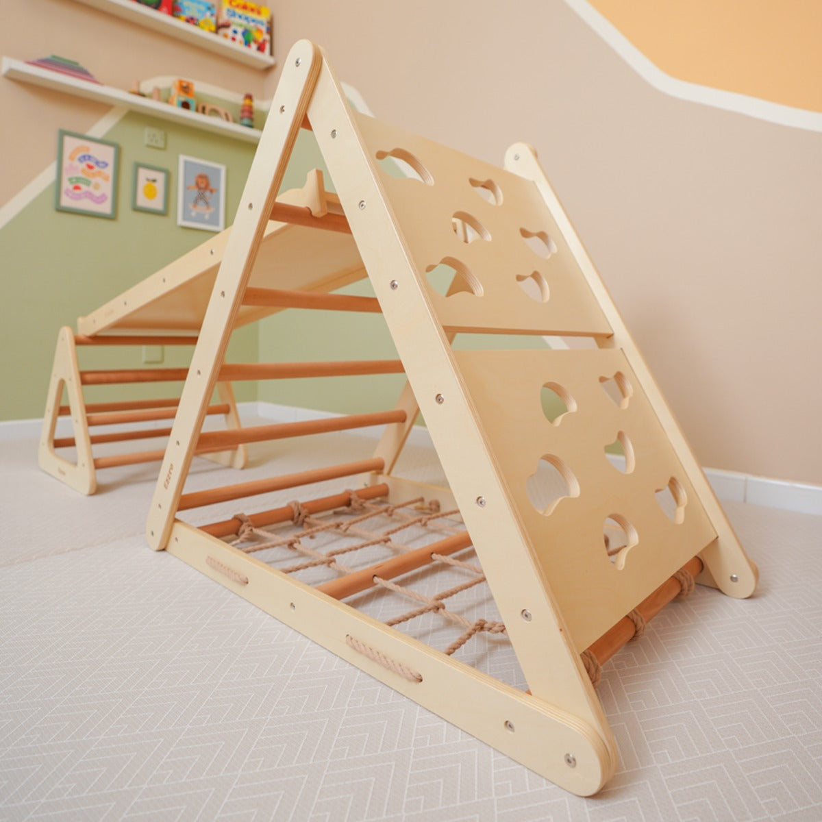 Ezzro Ezzro Natural Pikler Triple Side Triangle w/ Toddler Climber Pikler