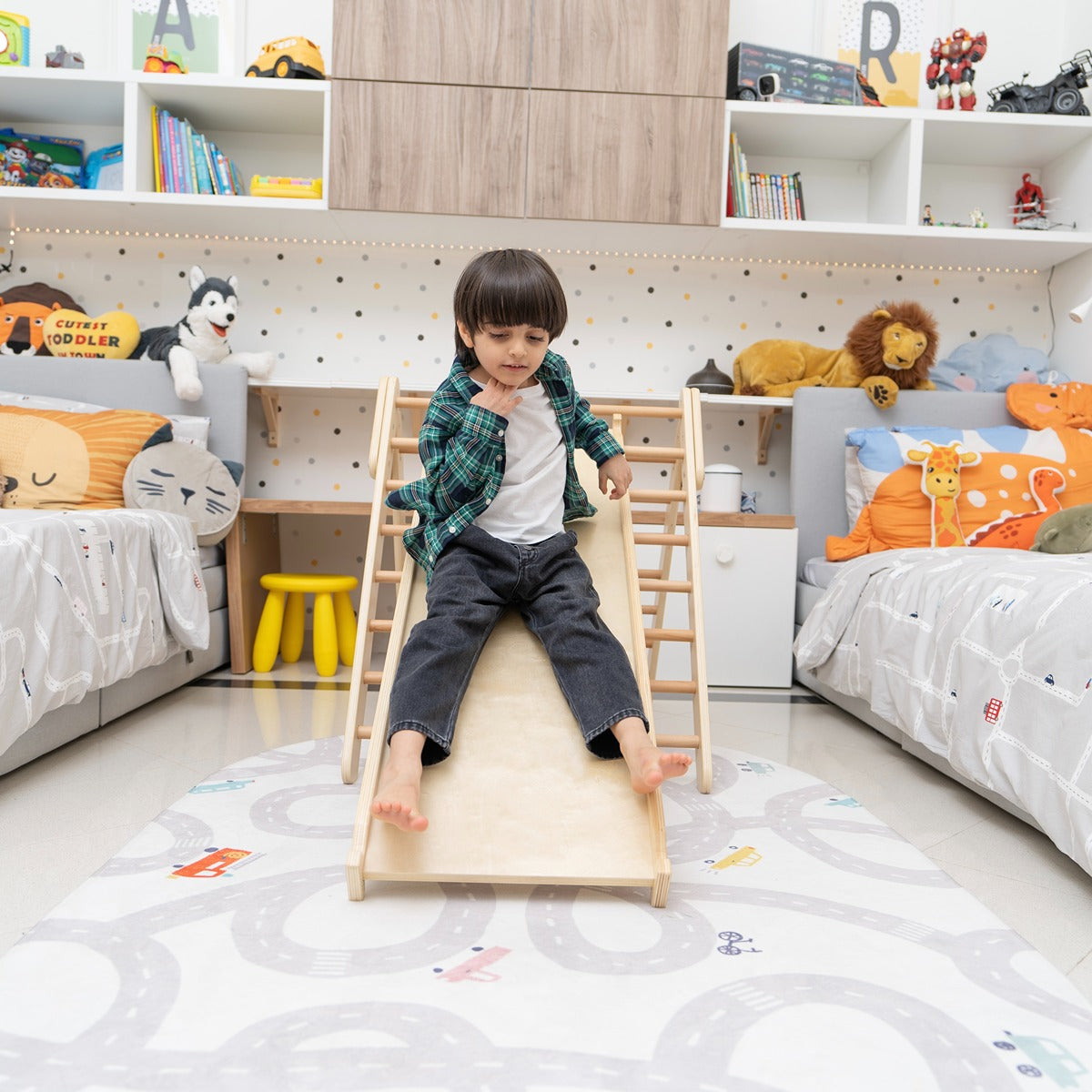 Ezzro Natural Climbing Pikler with Ladder & Ramp Slide - Large