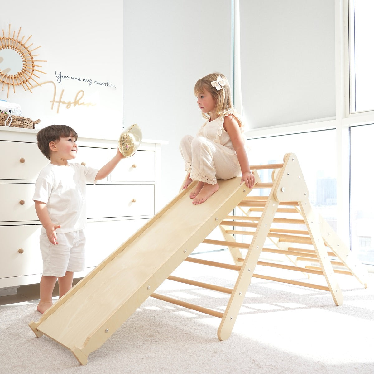 Ezzro Natural Climbing Pikler with Ladder & Ramp Slide - Large