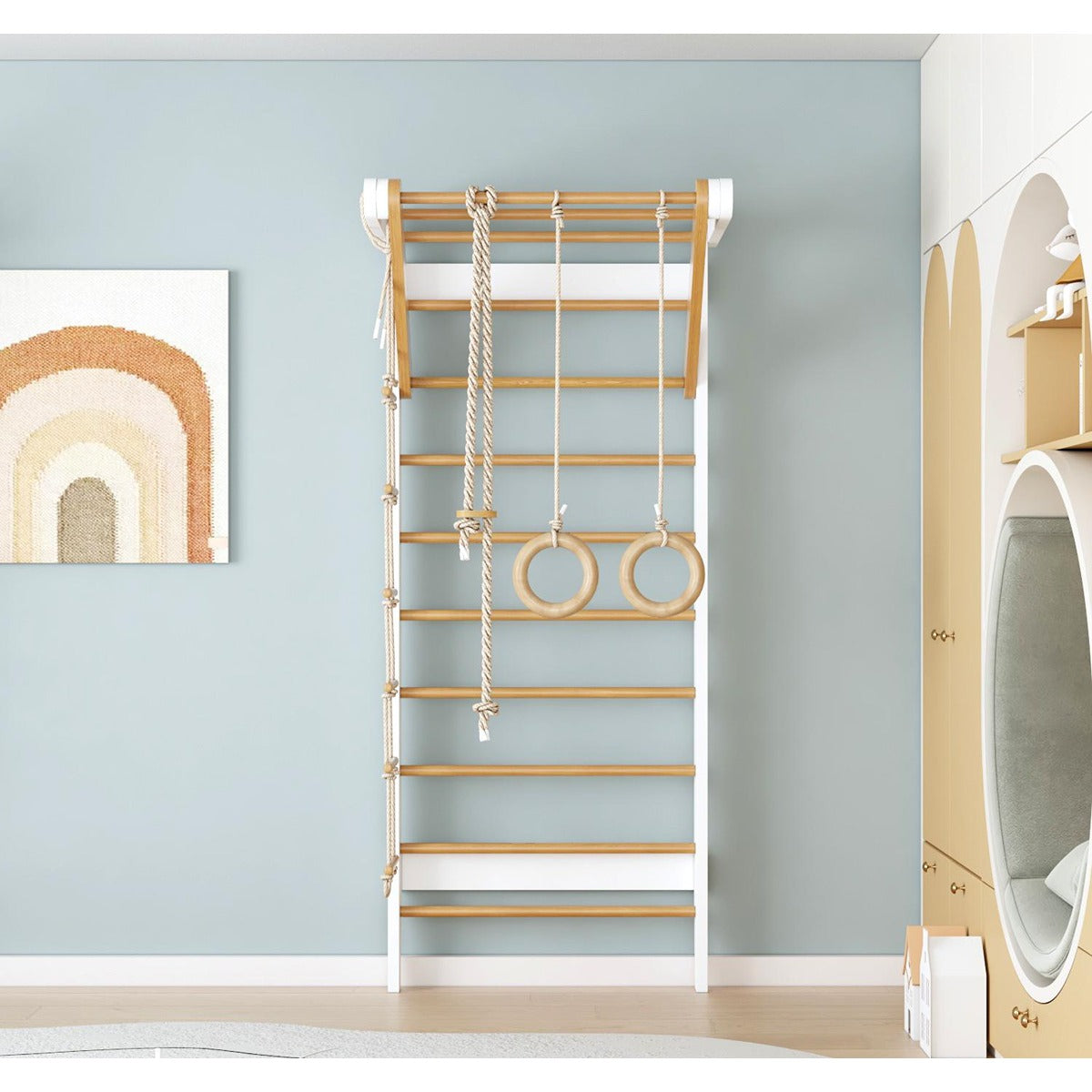 Ezzro White and Natural Swedish Ladder Gym