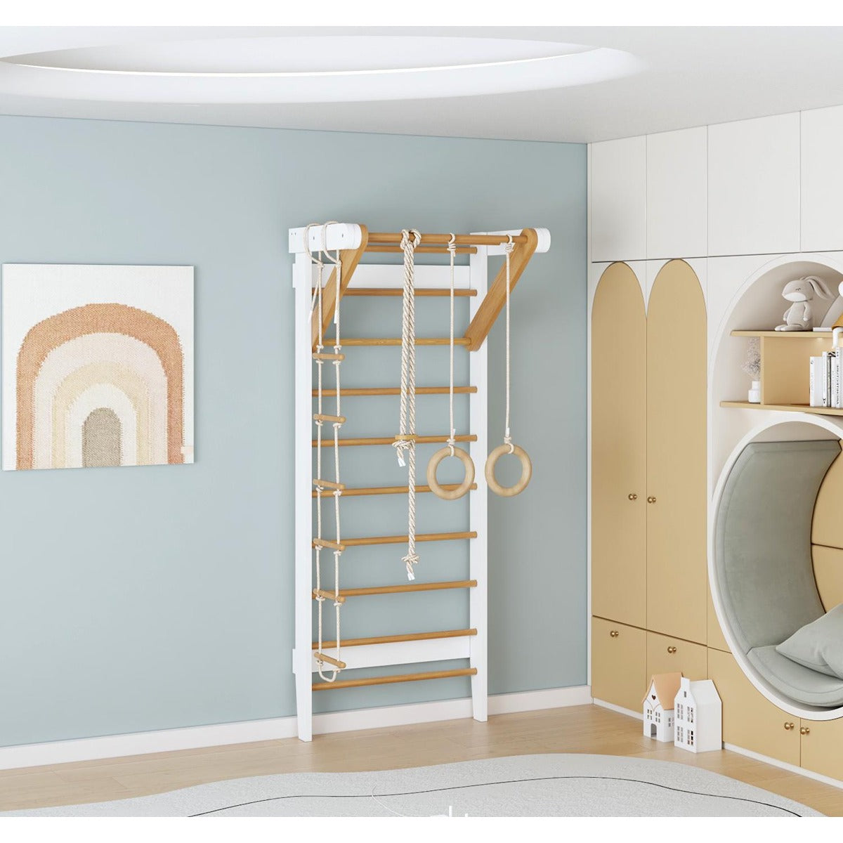 Ezzro White and Natural Swedish Ladder Gym