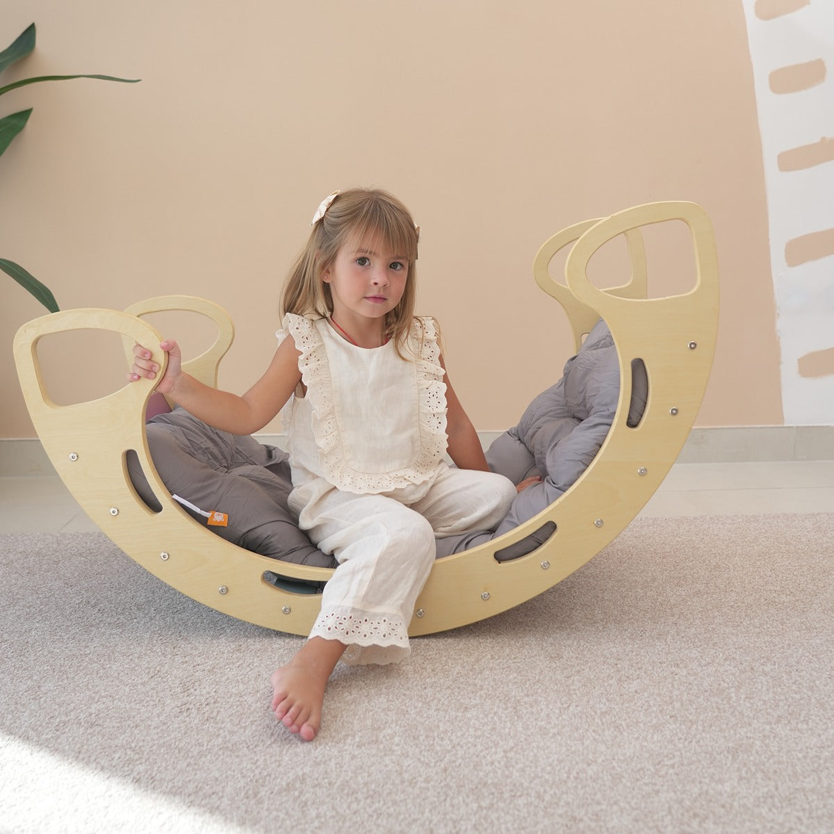 Ezzro Natural Large Rocker with Grey Large Rocker Balance Board Playmat Bundle
