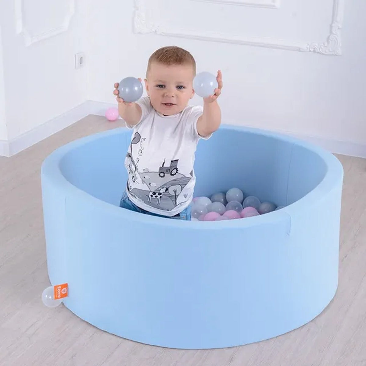 Ezzro Ezzro - Baby Blue - 90x40  - Round Ball Pit - With 200 Balls (White, Silver, Transparent)