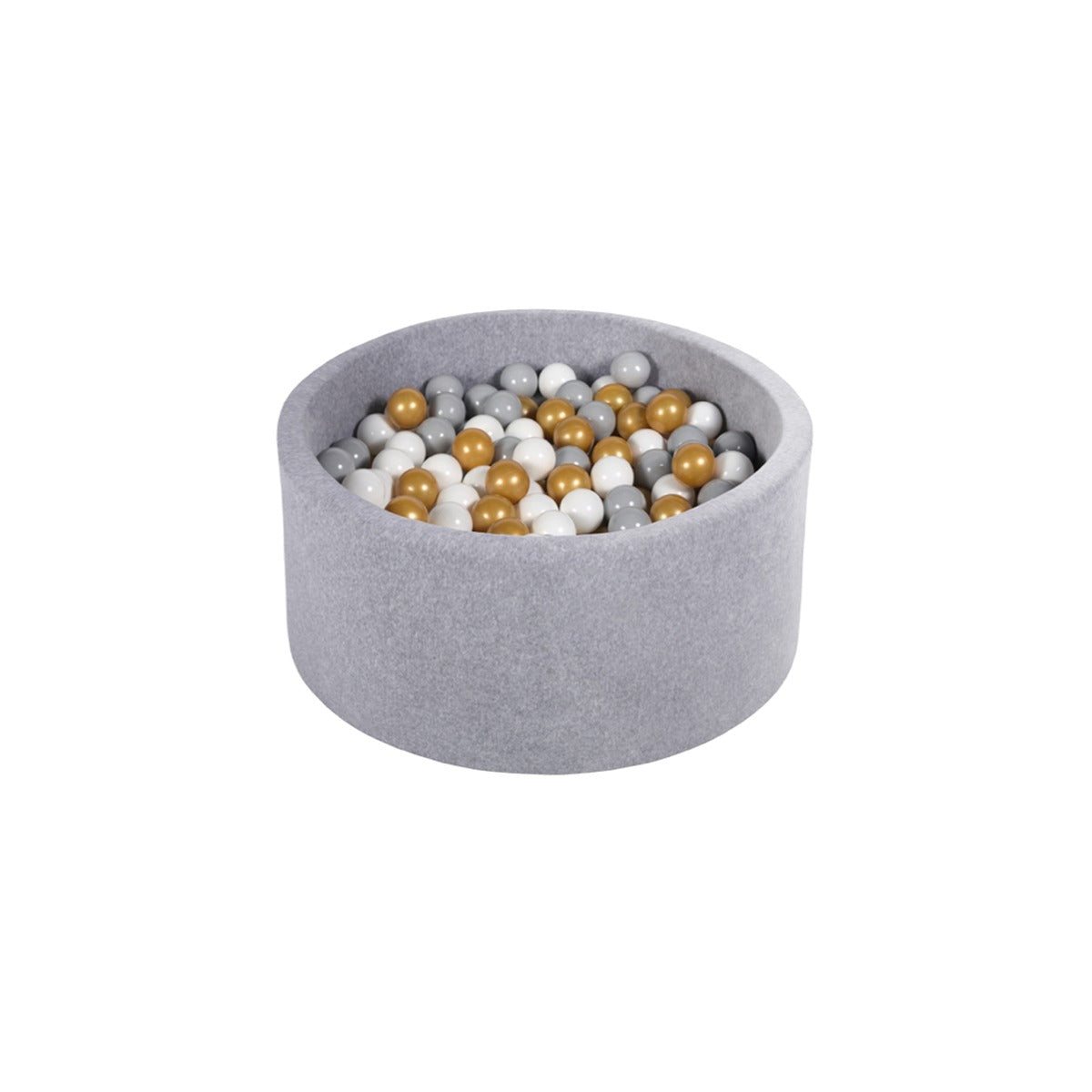 Ezzro Round Ball Pit - Velvet Grey Melange - 90X40 W200 Balls (White, Light Grey, Golden)