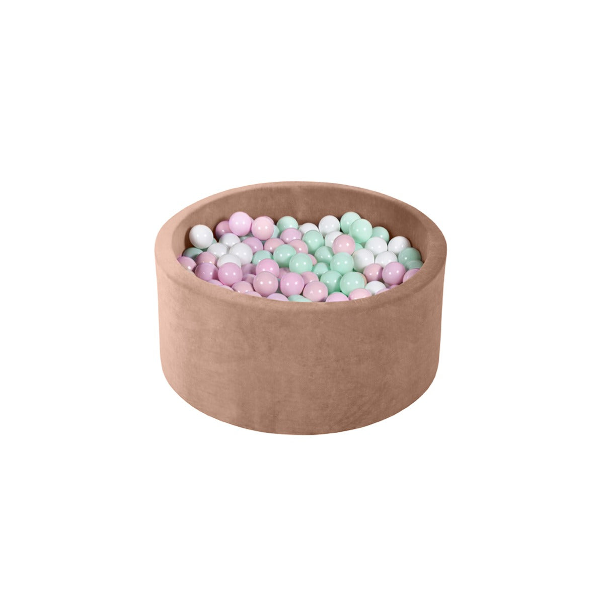 Ezzro Round Ball Pit - Velvet Mocha - 90X40 W100 Balls (White, Baby Pink, Lavender, Lime)