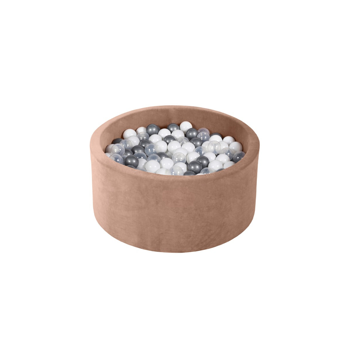 Ezzro Round Ball Pit - Velvet Mocha - 90X40 W200 Balls (White, Transparent, Silver)