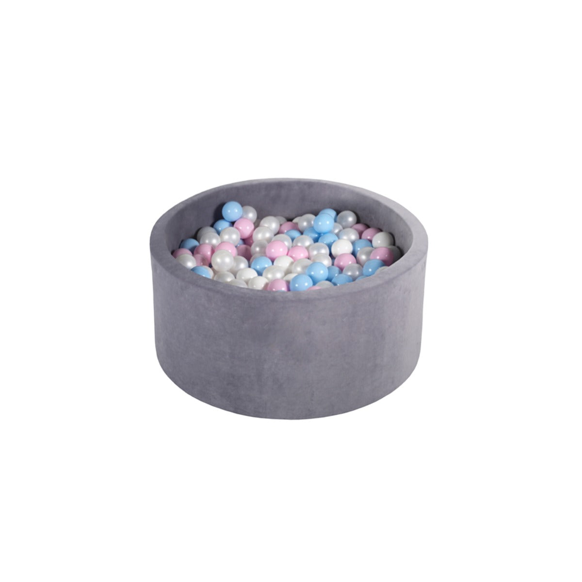 Ezzro Round Ball Pit - Velvet Silver - 90X40 W200 Balls (White, Baby Blue, Baby Pink, Pearl)