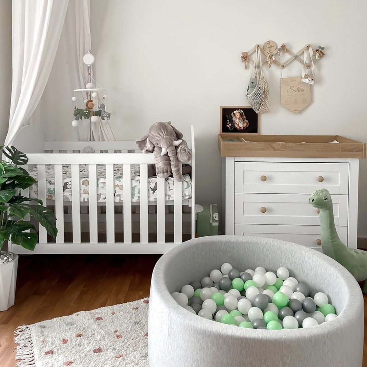 Ezzro Round Ball Pit- Grey Melange -  100X40 W200 Balls (Light Grey, Pearl, Baby Blue, Lime)