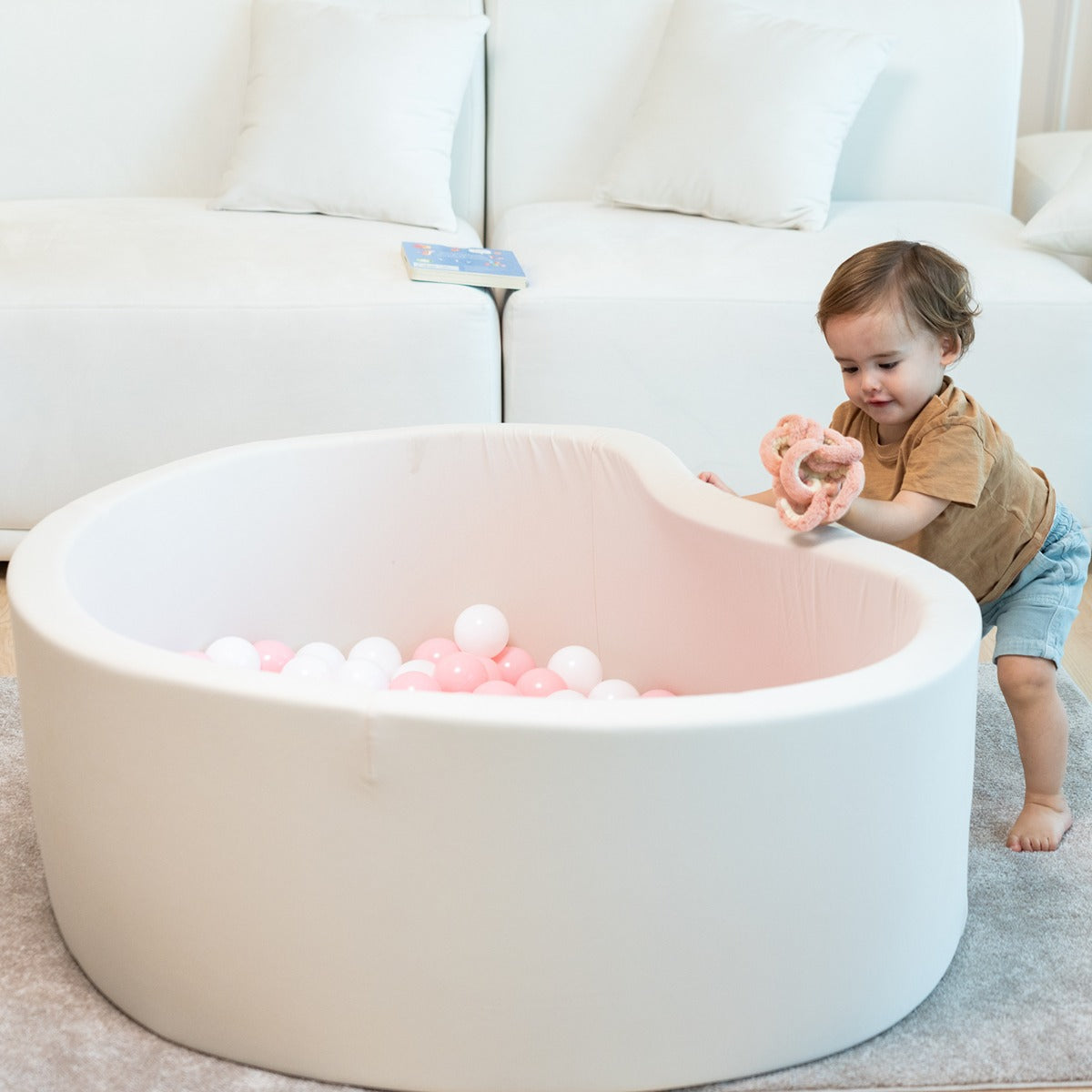 Ezzro Ezzro - Beige - 120x50 - Round Ball Pit - With 200 Balls (Pearl, Golden, White)