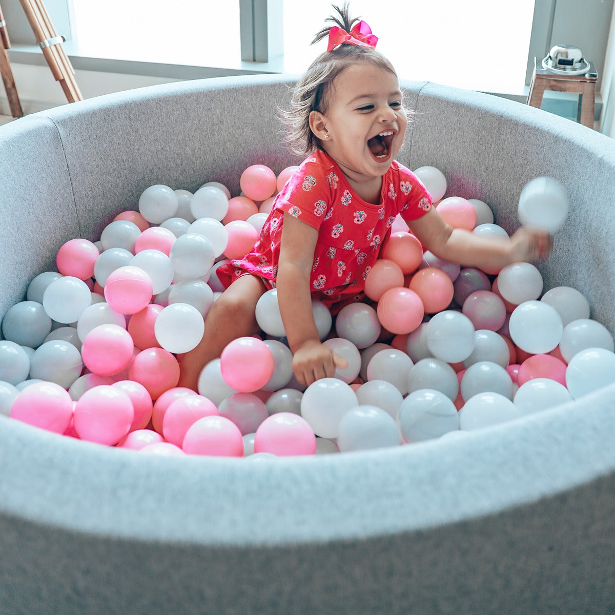 Ezzro Round Ball Pit- Grey Melange -  120x50 W400 Balls (Light Grey, Pearl, Baby Blue, Lime)