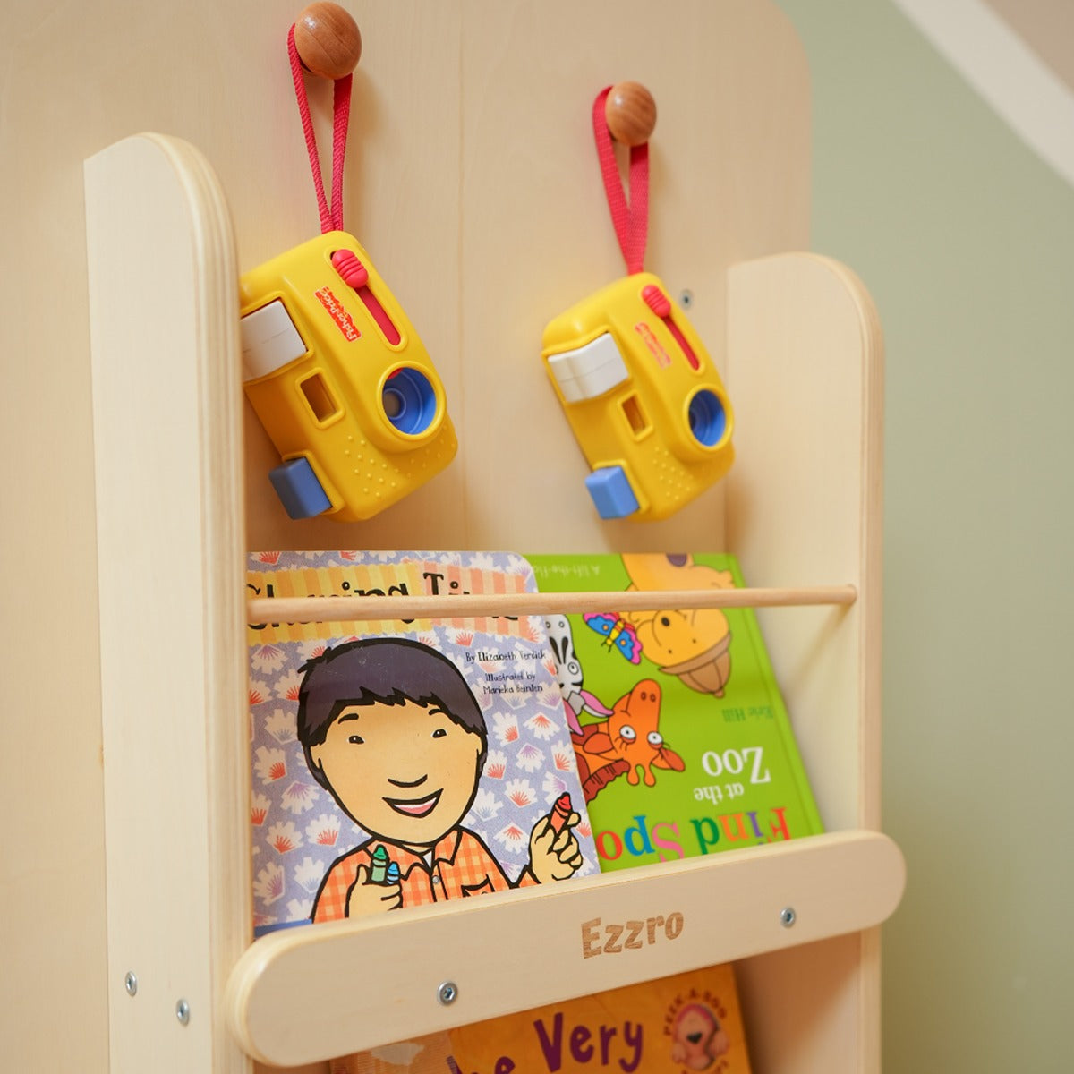 Ezzro Natural Library Rotating Bookshelf and 3 Storage Boxes