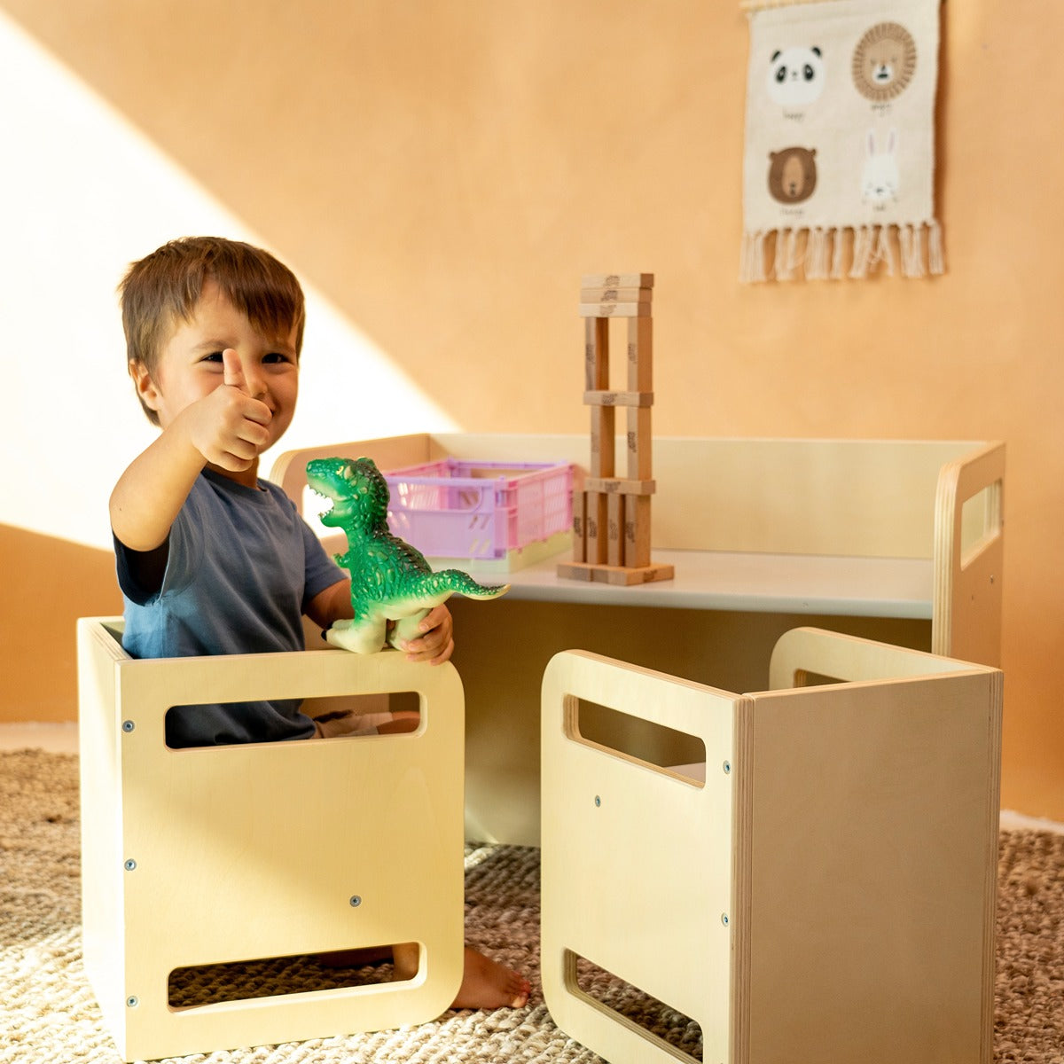 Ezzro Natural / Light Grey Montessori Table Set