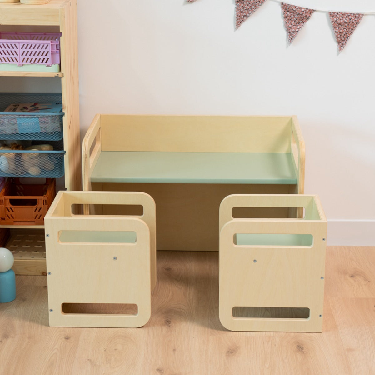 Ezzro Natural / Light Green Montessori Table Set