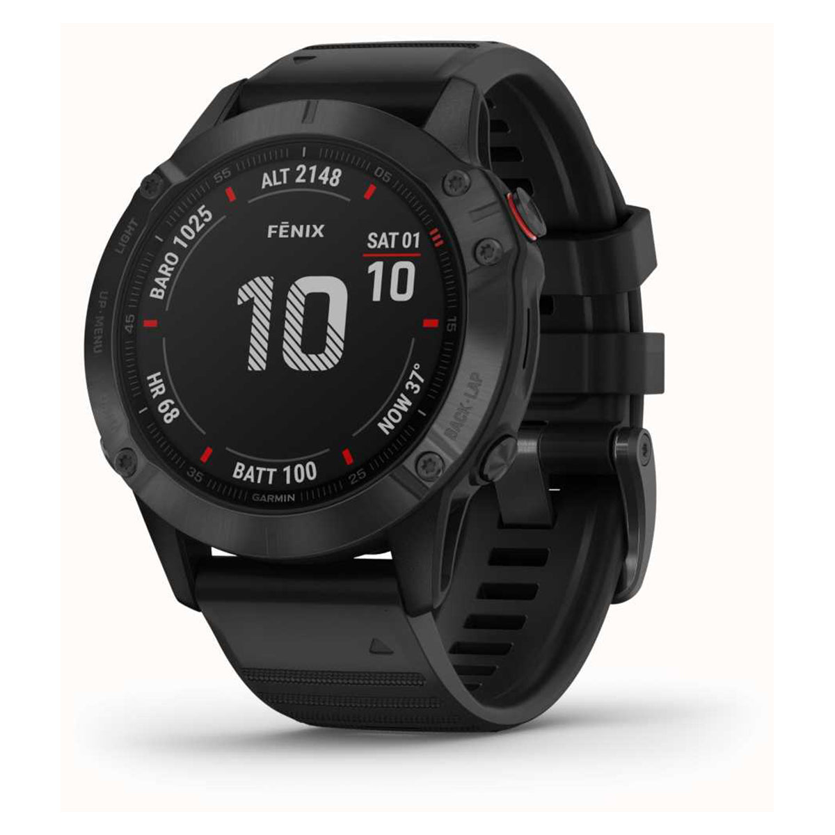 Garmin fenix 6 Pro, Ultimate Multisport GPS Watch, Features Mapping, Music, Grade-Adjusted Pace Monitoring and Pulse Ox Sensors, Black with Black Band