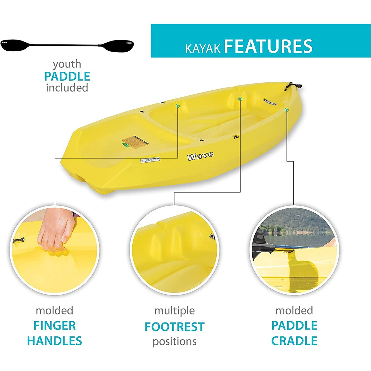 Lifetime Wave 72" Youth Kayak with Paddle, Yellow 6FT