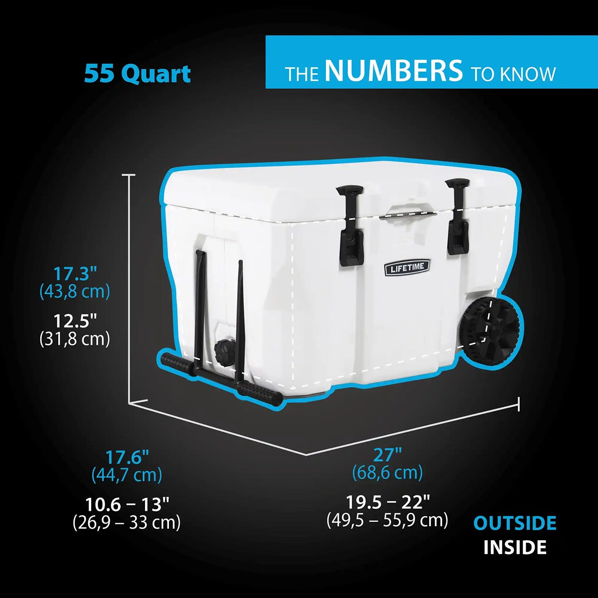 Lifetime Cooler, 55 quart, Arctic White, with wheels