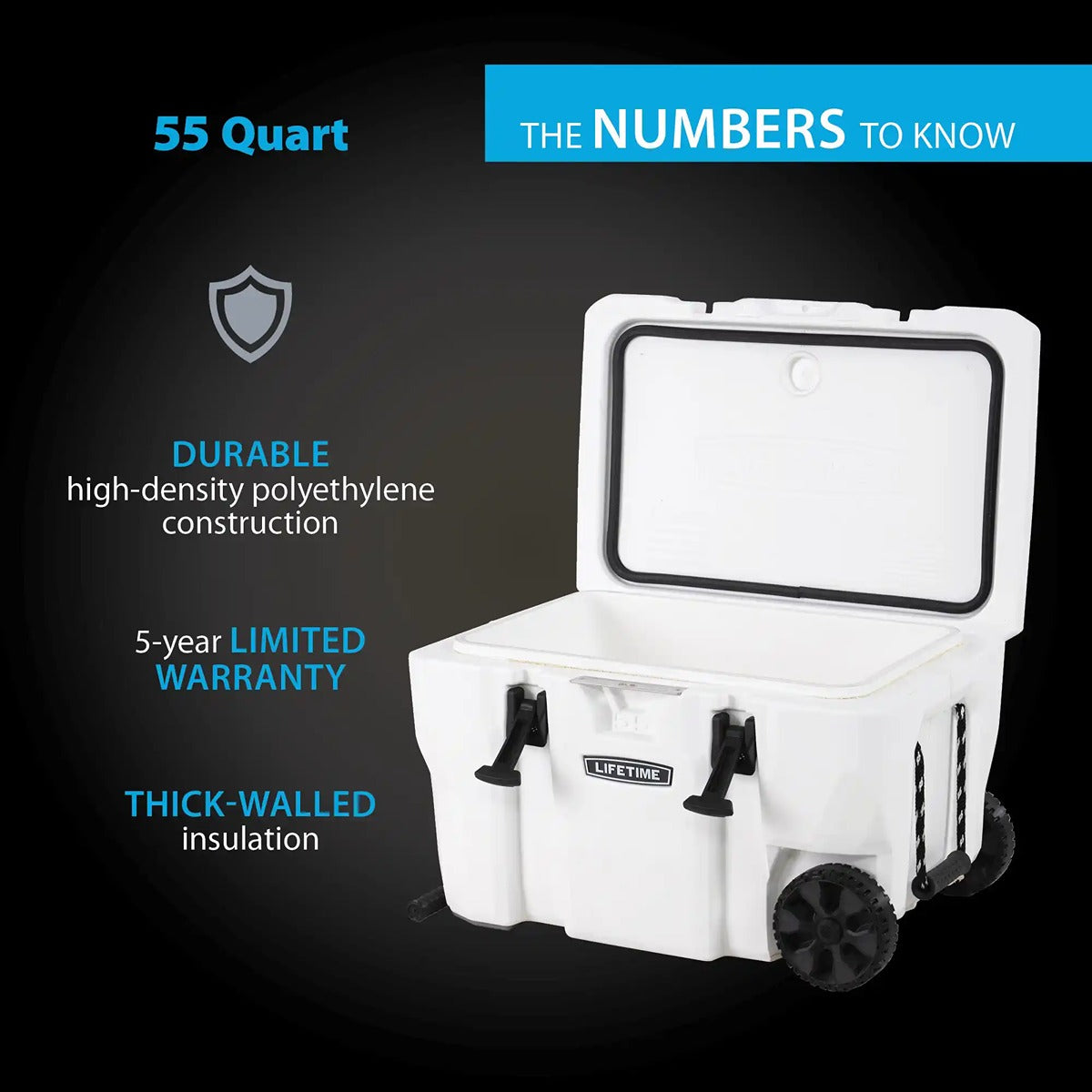 Lifetime Cooler, 55 quart, Arctic White, with wheels