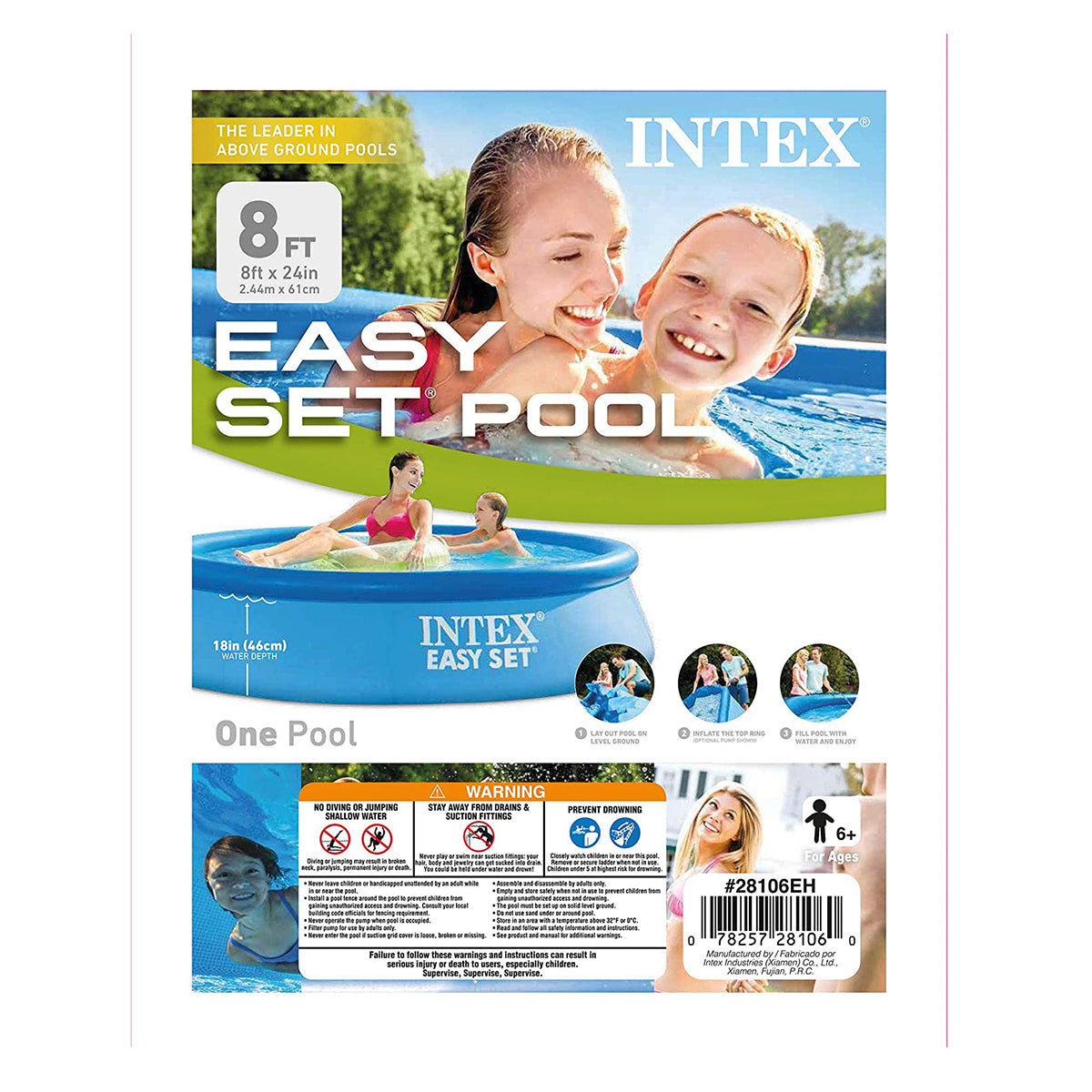 Intex Easy Set Inflatable Puncture Resistant Family Swimming Pool 28106 - 8Ft X 24 Inch