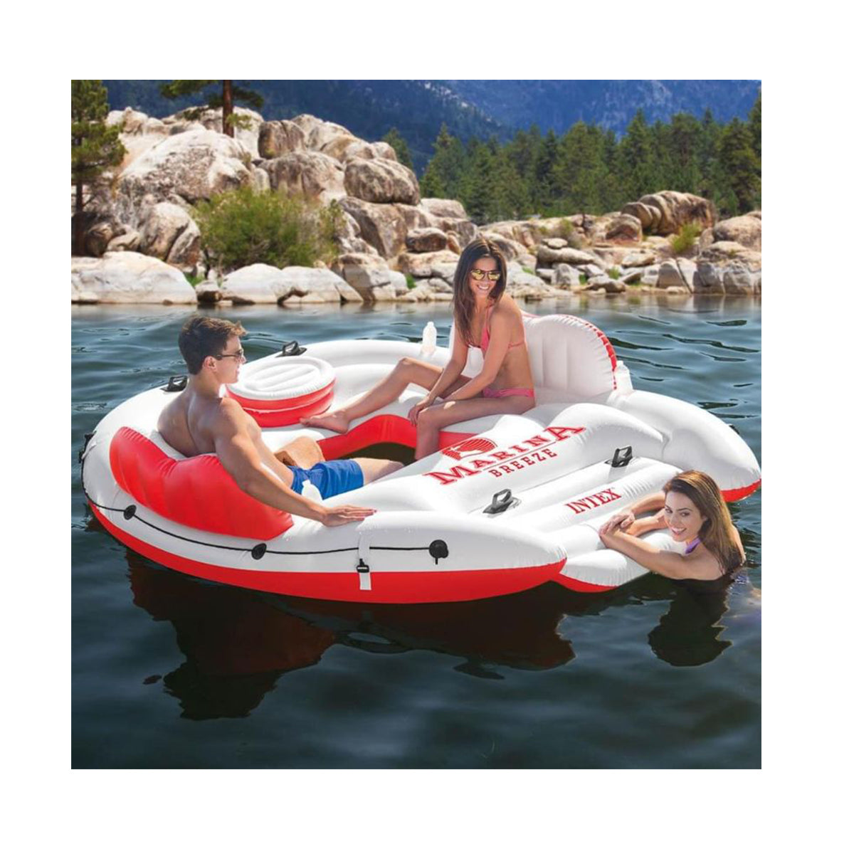 Intex Inflatable Marina Breeze Island Lake Raft with Built-In Cooler