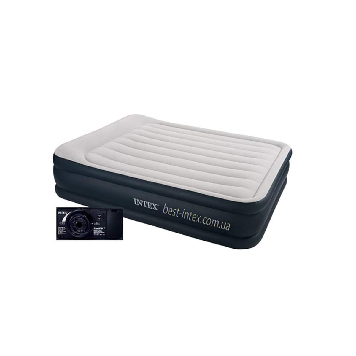 Intex Fiber-Tech Pillow Rest Airbed With Built In Electric Pump Grey