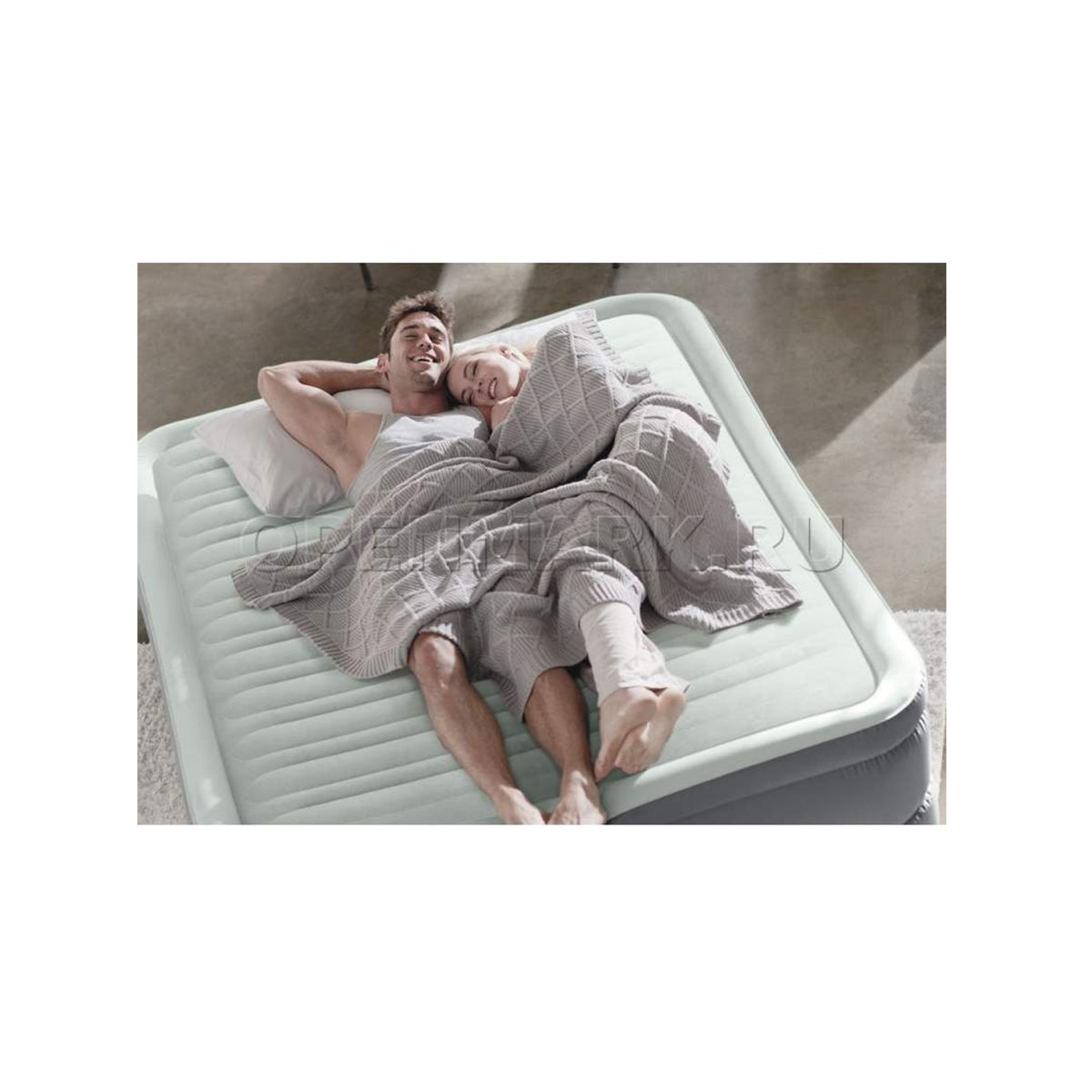 Intex Premium Inflatable Elevated Double Bed With Built-In Pump