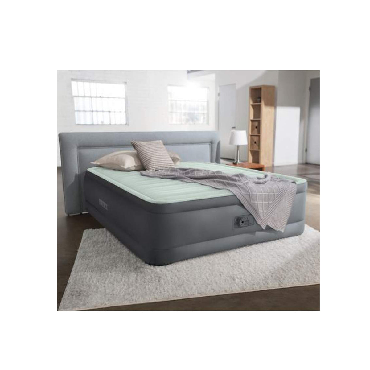 Intex Premium Inflatable Elevated Double Bed With Built-In Pump