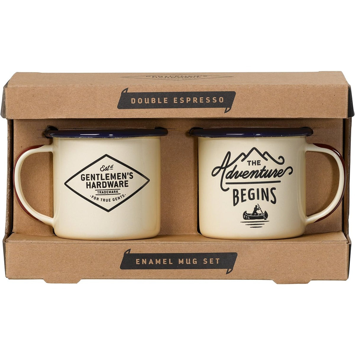 Gentlmens Hardware Enamel Espresso Set -  cream body blue rim