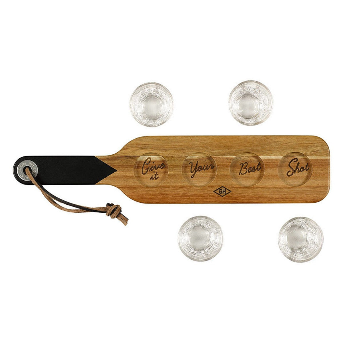 Gentlmens Hardware Serving Paddle & Shot Glasses