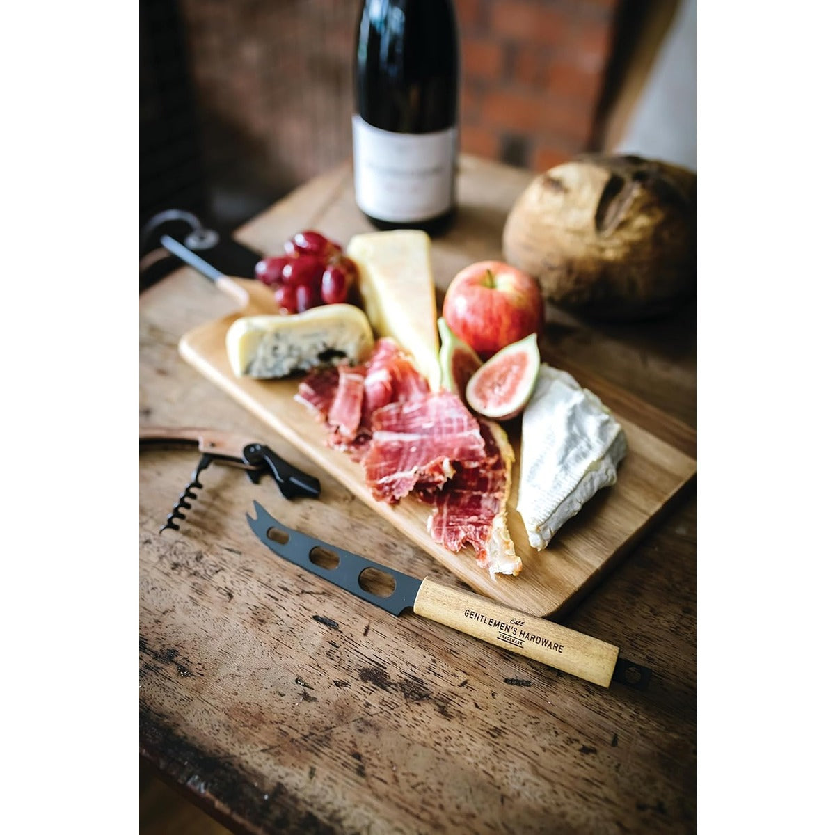 Gentlmens Hardware Cheese Board and Knife Set with Wine Opener