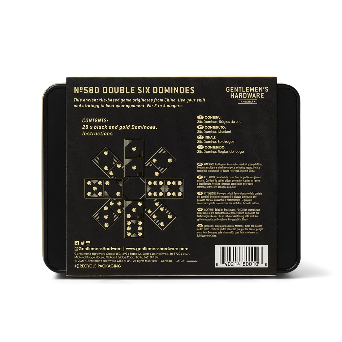 Gentlmens Hardware Double Six Dominoes