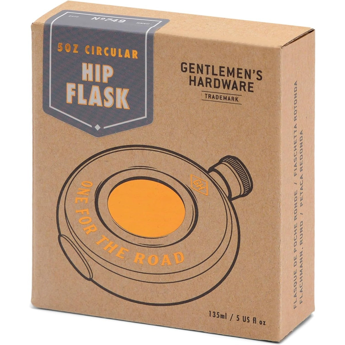 Gentlmens Hardware Round Hip Flask - One For The Road 5 fl.oz/135ml