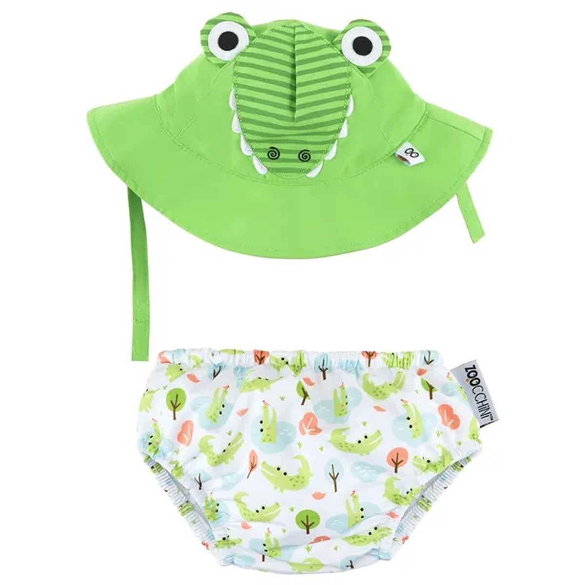 Zoocchini Reusable Baby Swim Diaper & Sun Hat Set - L (12M-24M) - Alligator