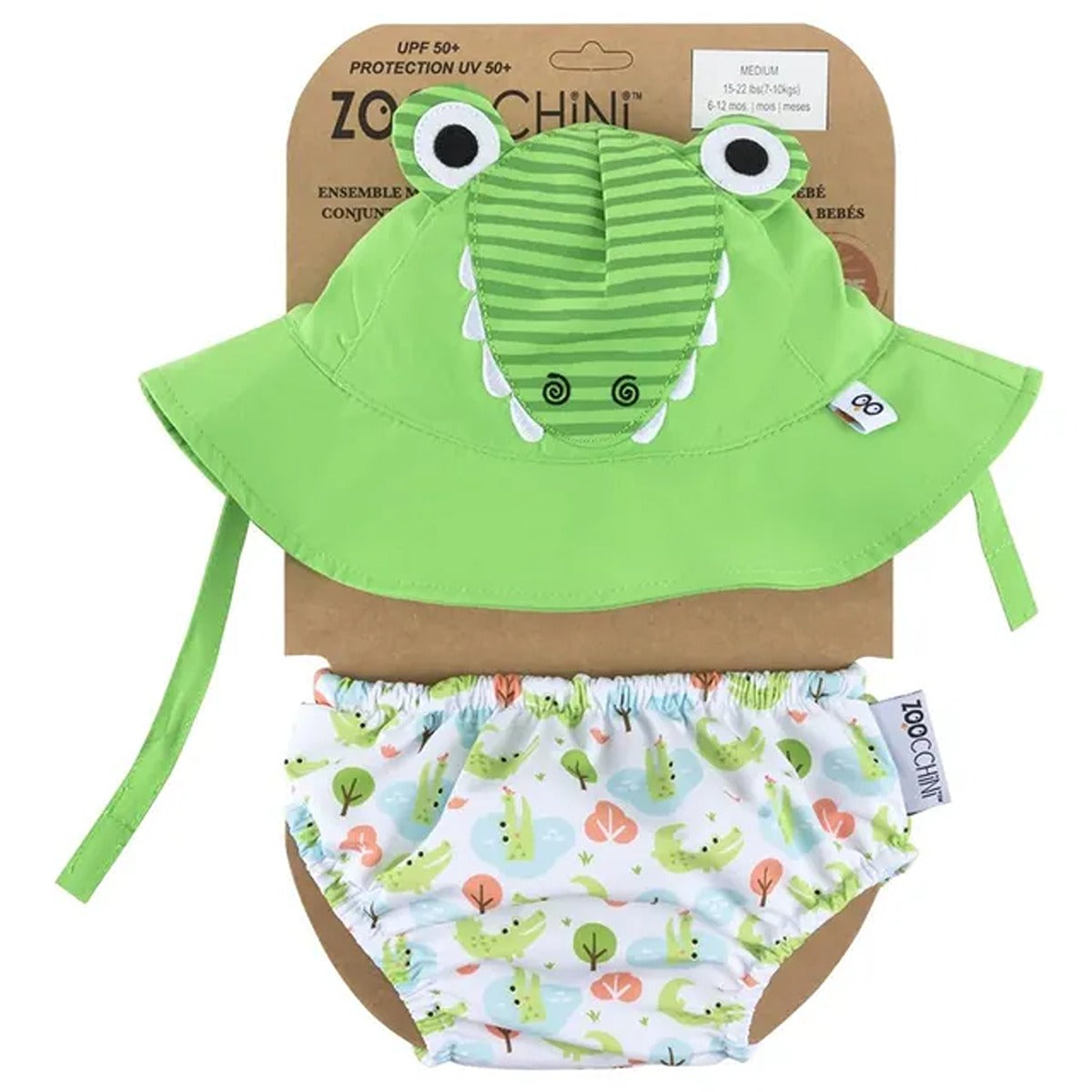 Zoocchini Reusable Baby Swim Diaper & Sun Hat Set - L (12M-24M) - Alligator
