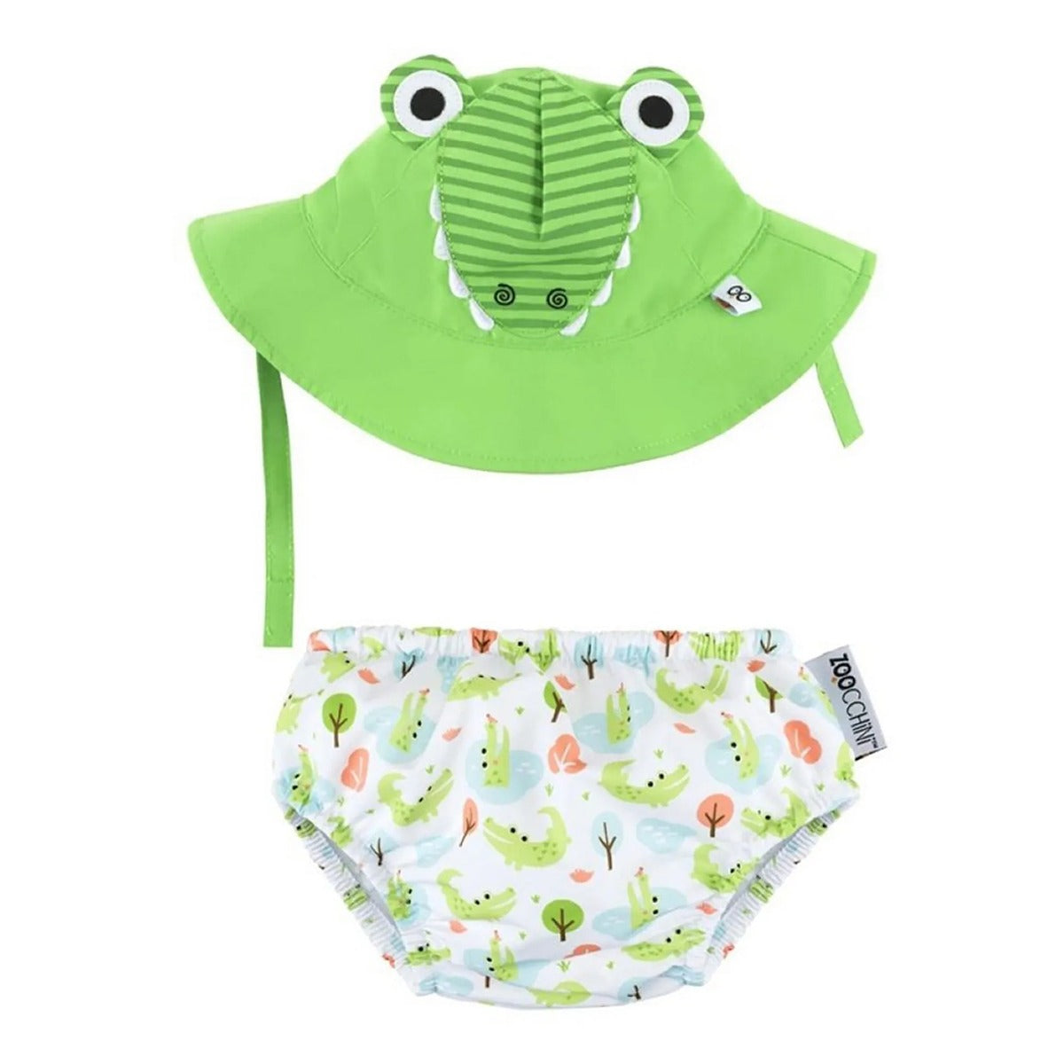 Zoocchini Reusable Baby Swim Diaper & Sun Hat Set - S (3M-6M) - Alligator