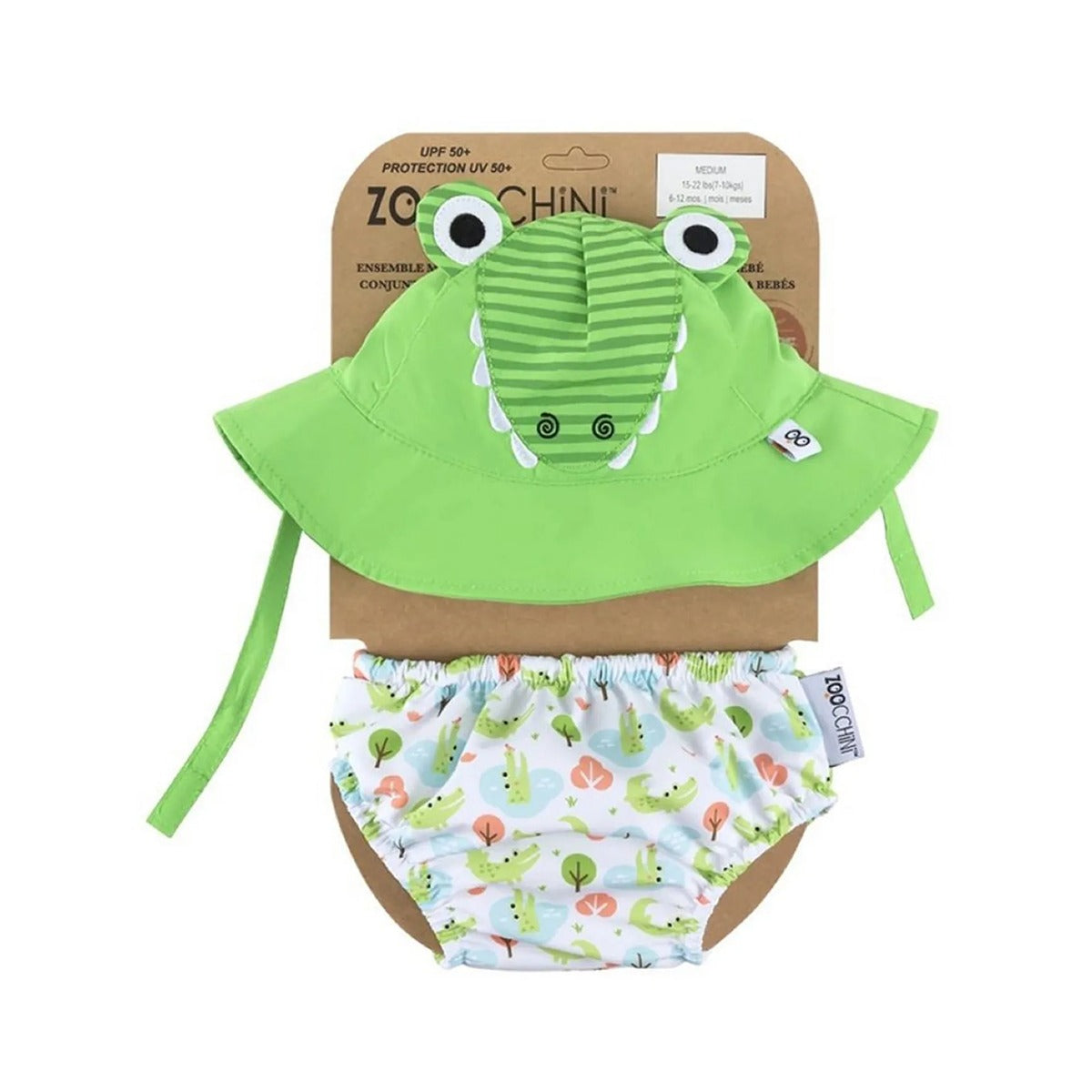 Zoocchini Reusable Baby Swim Diaper & Sun Hat Set - S (3M-6M) - Alligator