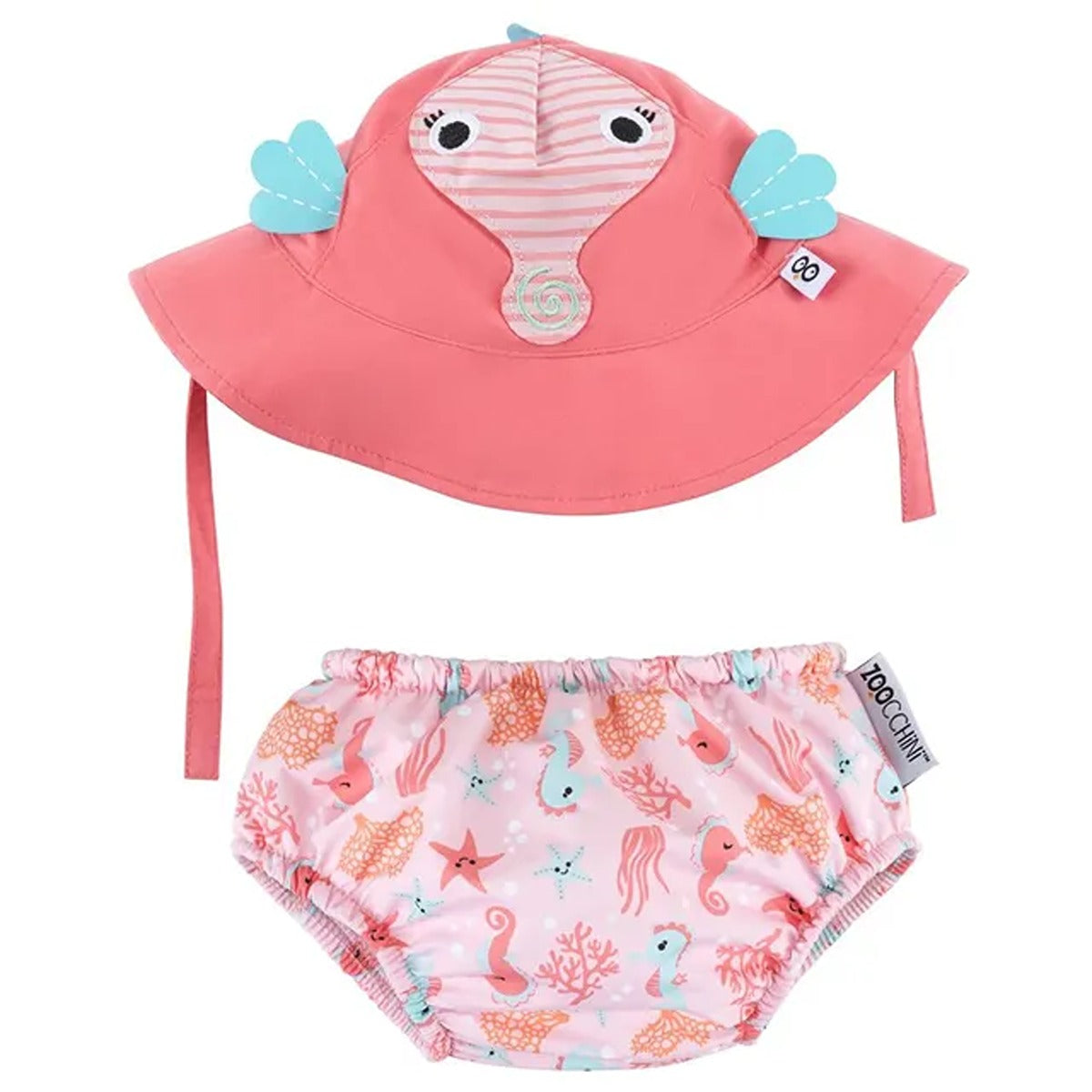 Zoocchini Reusable Baby Swim Diaper & Sun Hat Set - S (3M-6M) - Seahorse