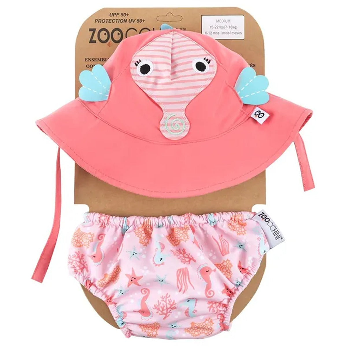 Zoocchini Reusable Baby Swim Diaper & Sun Hat Set - S (3M-6M) - Seahorse