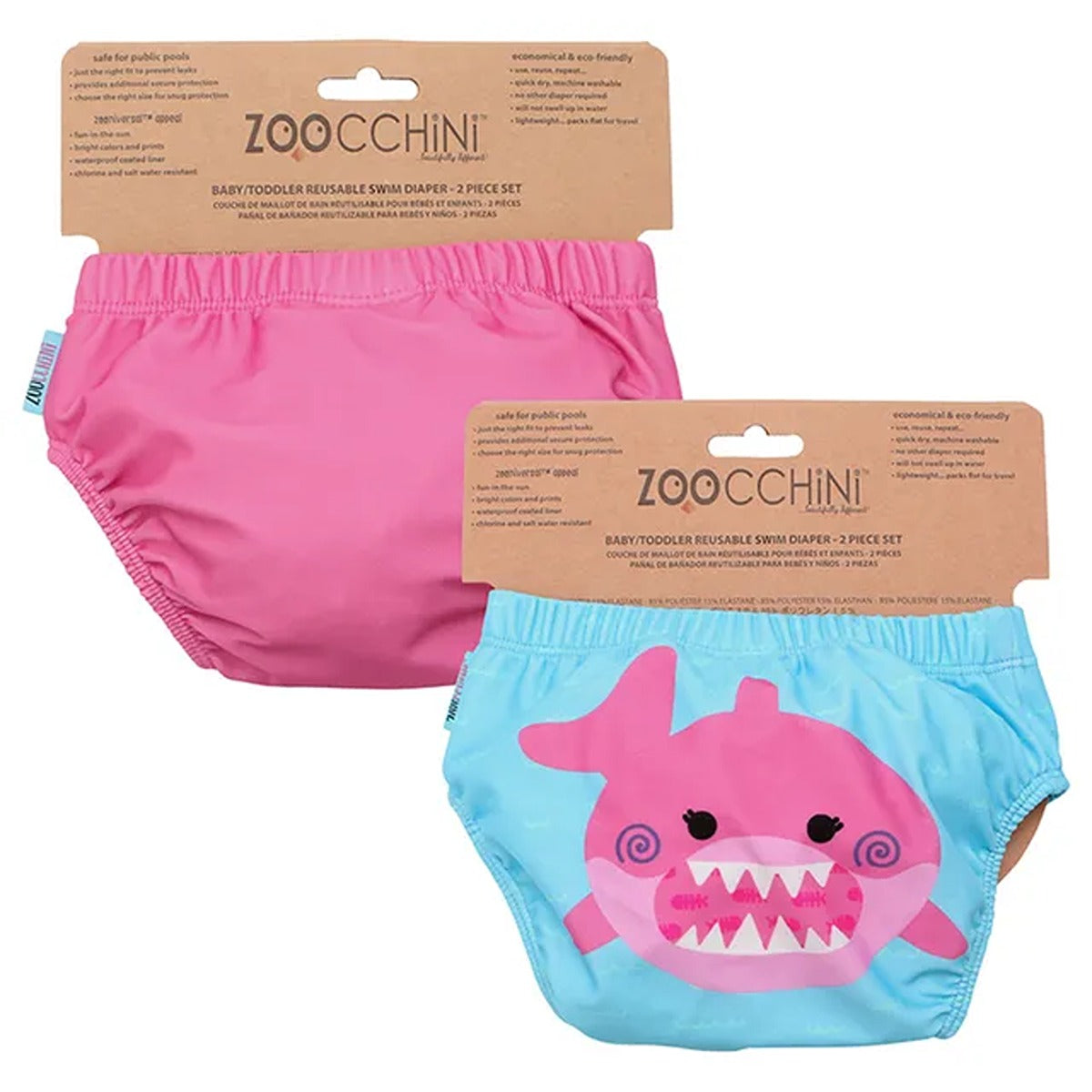Zoocchini Reusable Baby Swim Diaper & Sun Hat Set - M (6M-12M) - Pink Shark