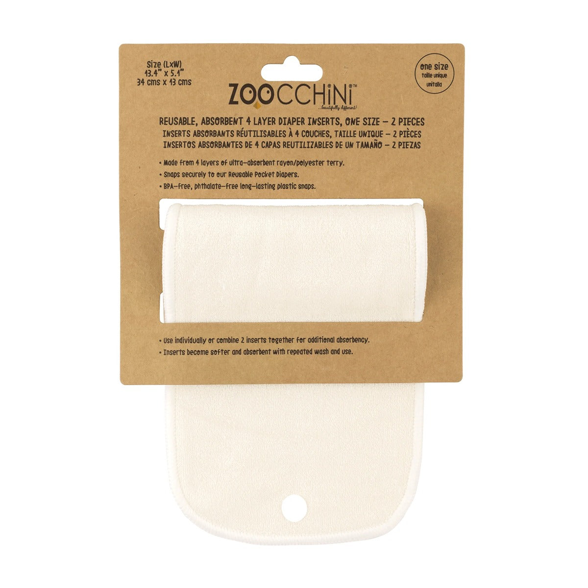 Zoocchini Reusable Cloth Diaper Inserts - 2 Pack - natural