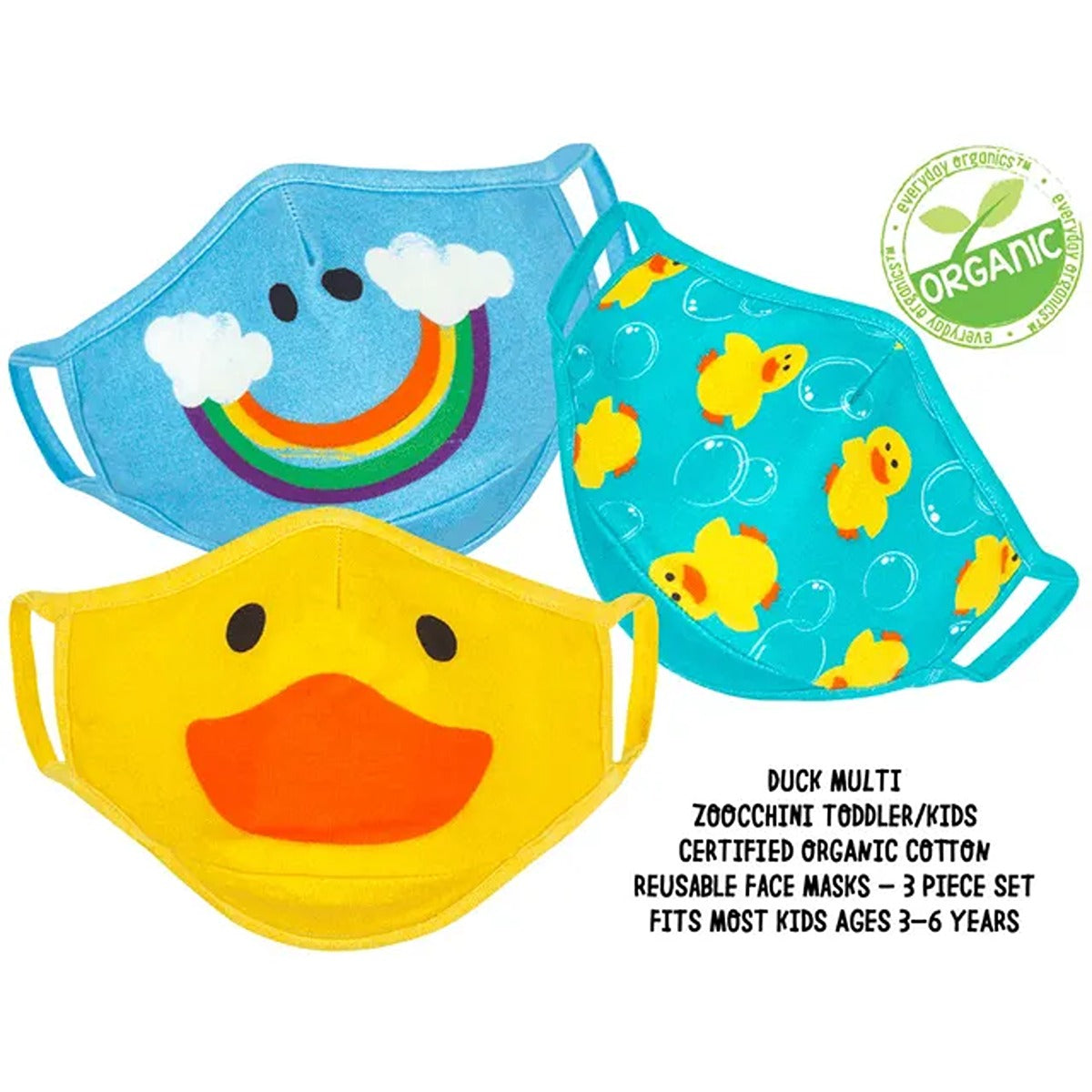 Zoocchini Kids Organic Reusable Cloth Face Masks 3 Pc Set - Duck Multi
