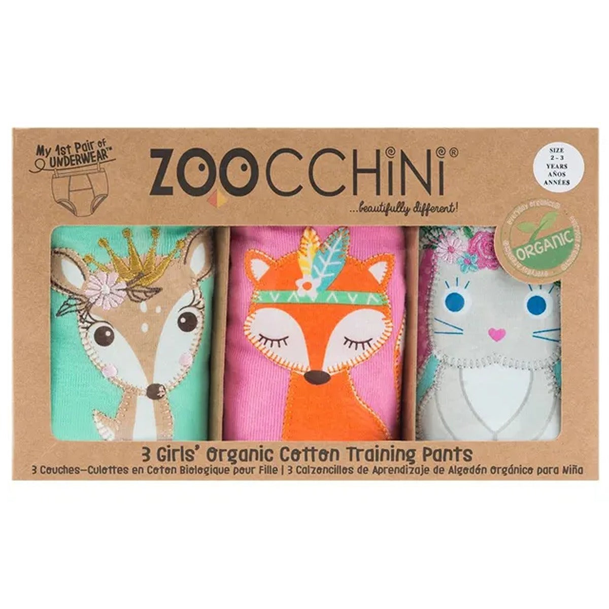 Zoocchini 3 Piece Organic Potty Training Pants Set - Girls - Woodland Princesses - 2T/3T