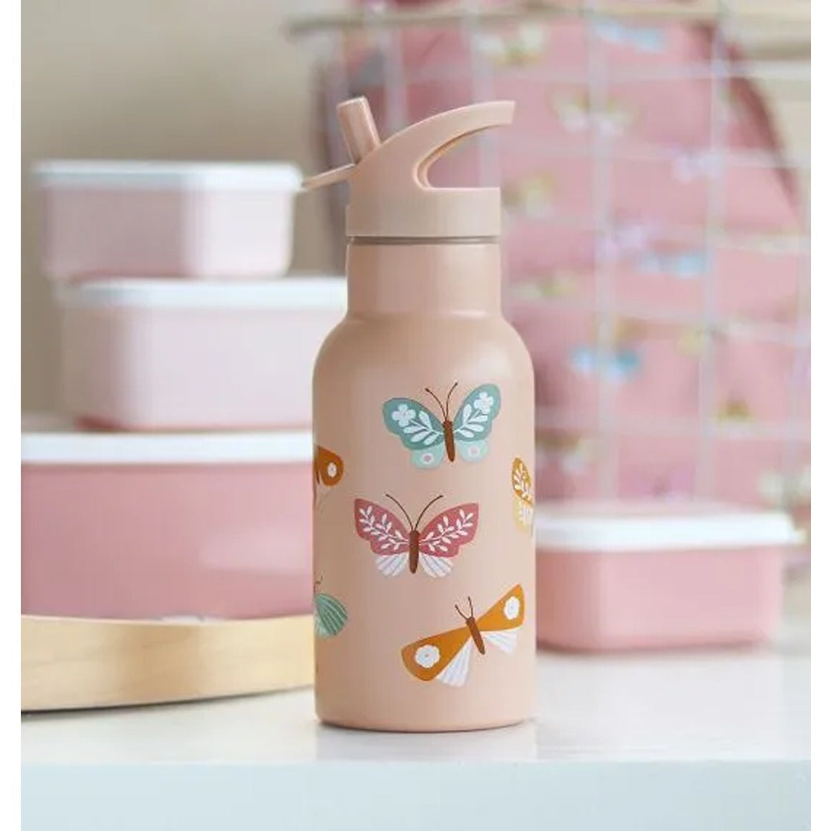 A Little Lovely Company Stainless steel drink bottle: Butterflies