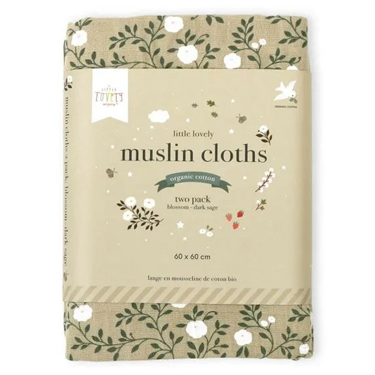 A Little Lovely Company Muslin Cloth Set of 2 Blossom - Dark Sage